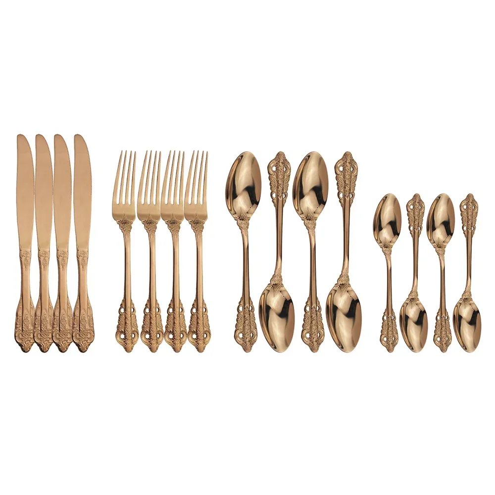 

Copper Plated Dinnerware Set Stainless Steel Cutlery Set 16 Pieces Knife Fork Set Tableware Gold Silver Cutleriey Western Food