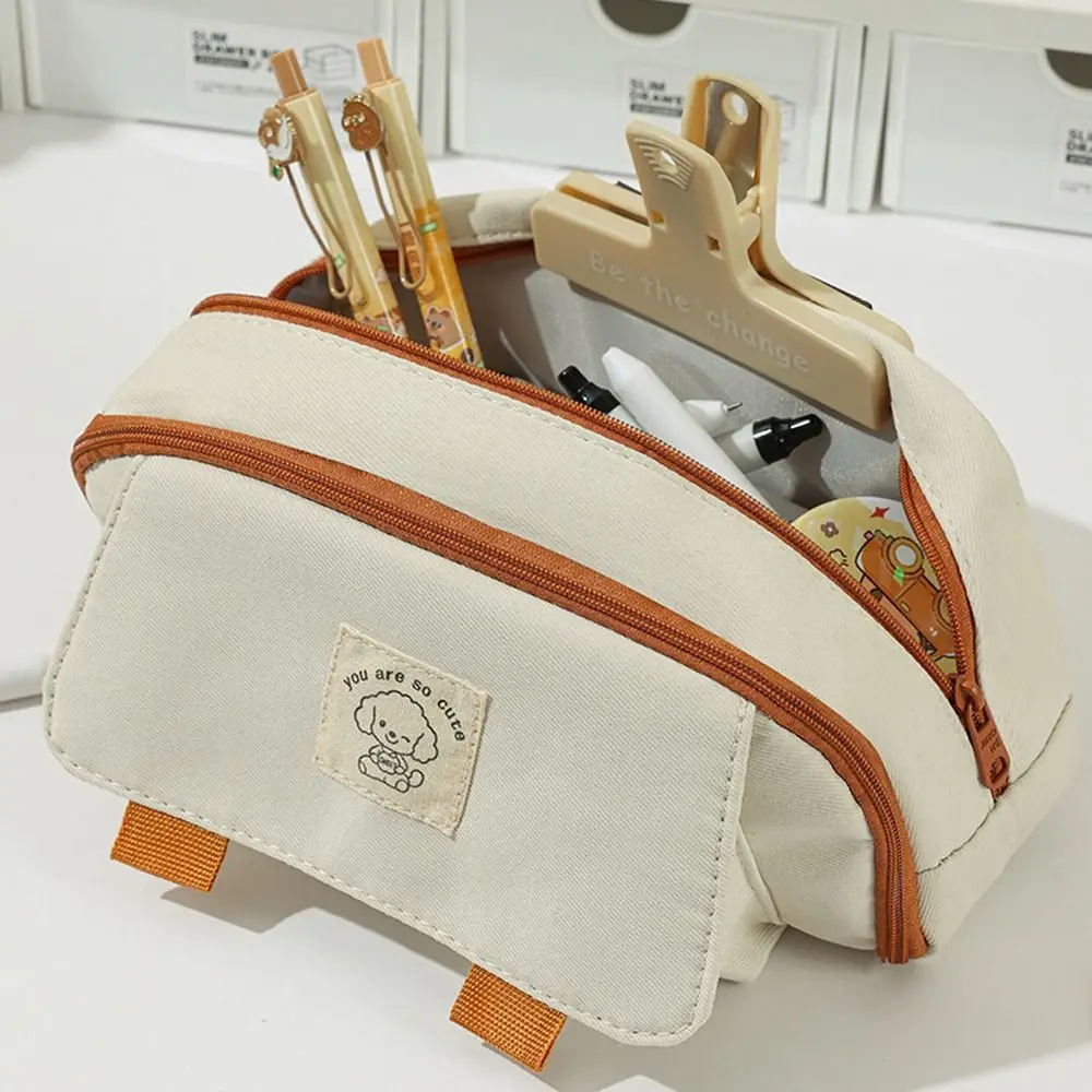 Astuccio per matite modello cane cartone animato Borsa per cancelleria multistrato di grande capacità Borsa di stoccaggio multifunzionale portatile