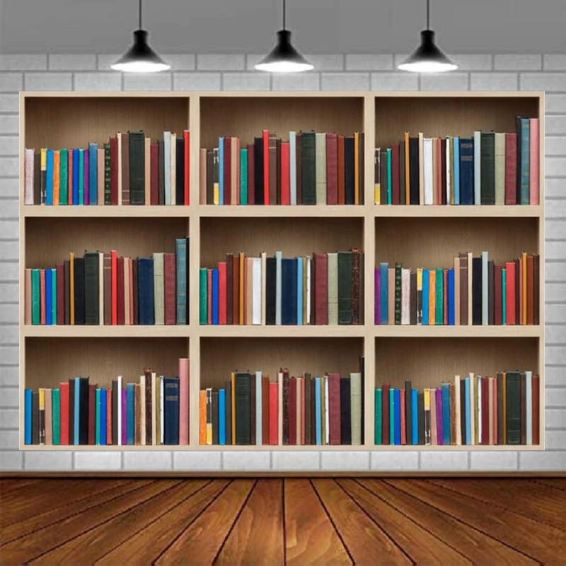 Bookshelf Background Banner Studio Office Photography Backdrop For Video Conference Library Magic Books Vintage Bookcase