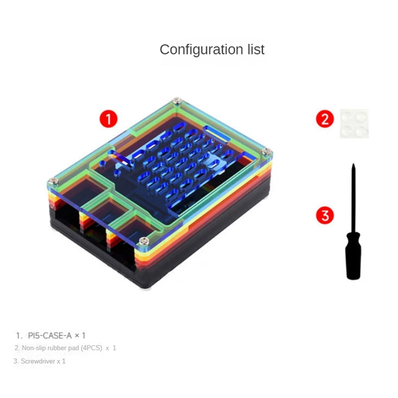 Regenbogen-Acrylgehäuse für Raspberry Pi 5, farbenfrohes, durchscheinendes Acrylgehäuse, unterstützt die Installation des offiziellen aktiven Kühlers, langlebig