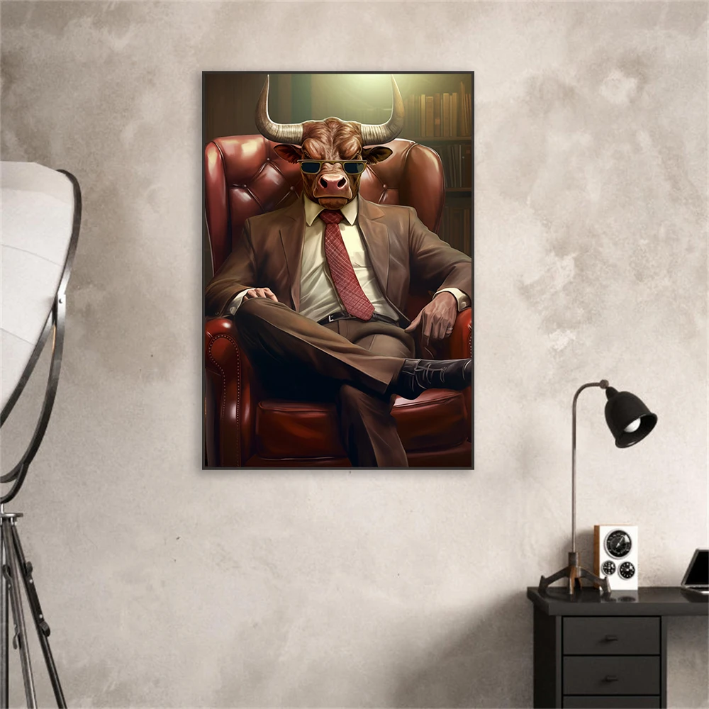 Modern Successfull Wall Art Poster Stock Market Bull Bear Colorful Print Financial Wall Art Canvas Painting Office Decor