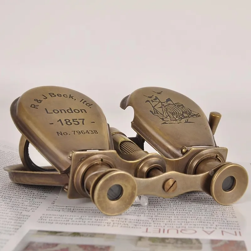 Vintage Brass Binoculars Ornament Desktop Mini Telescope Brass Crafts Home Decoration