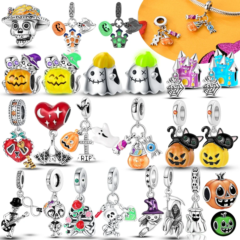 

Хэллоуин Череп Тыква Конфеты Призрак Бусины Подвески Оригинальный Браслет 925 Серебряные Ювелирные Изделия Diy Женщины Нежный Подарок