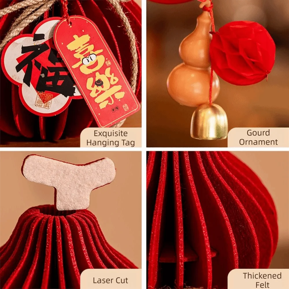 Decoración de Año Nuevo de fieltro rojo, campana dorada HULU CHUN, decoración tradicional china, amuleto de la suerte, decoración tradicional, 2 uds.