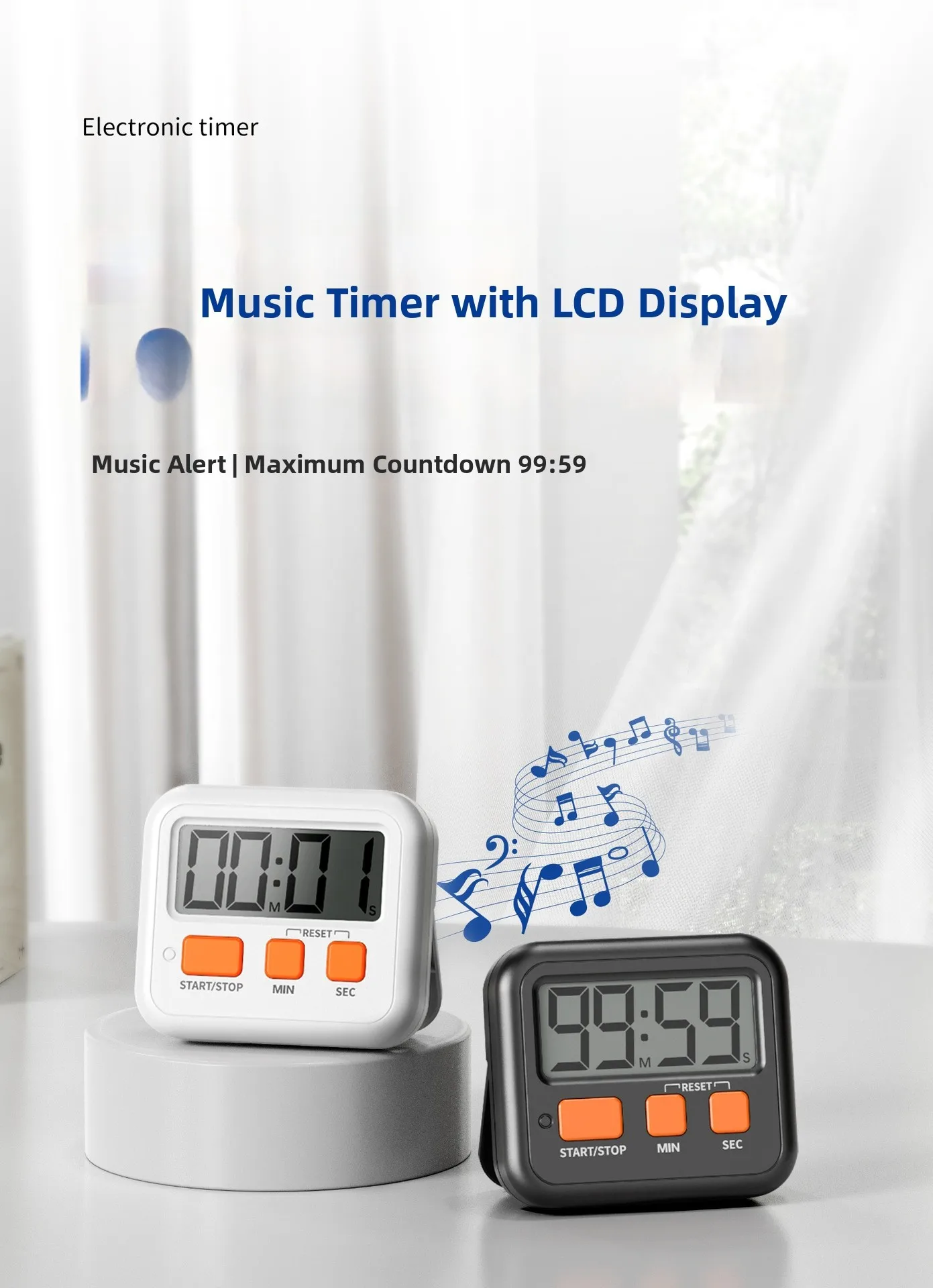 

Hot Sales Electronic Timer Creative Music Countdown Student Learning Self-discipline Entrance Kitchen Fitness Mute Parts