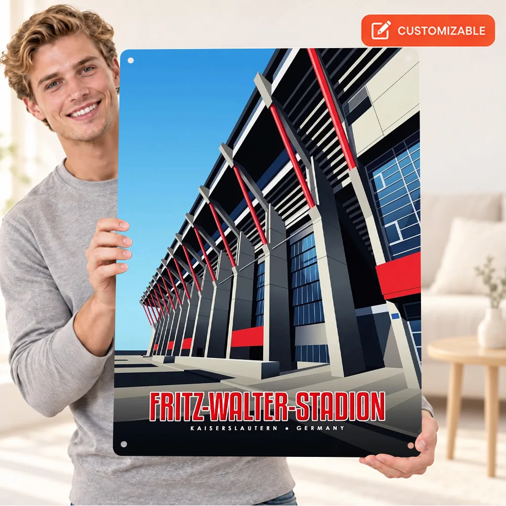 Fritz Walter Stadium Exterior Football Aluminum Poster Personalized Metal Sign Architectural Illustration Wall Art For Man Cave