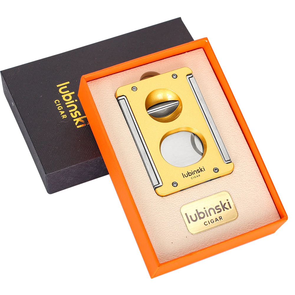 Lubinski 4-In-1 Cigar Cutter Sharp Blade Smoking V Cut Cigar Guillotine Metal Cigar Punch Holder Gift Box