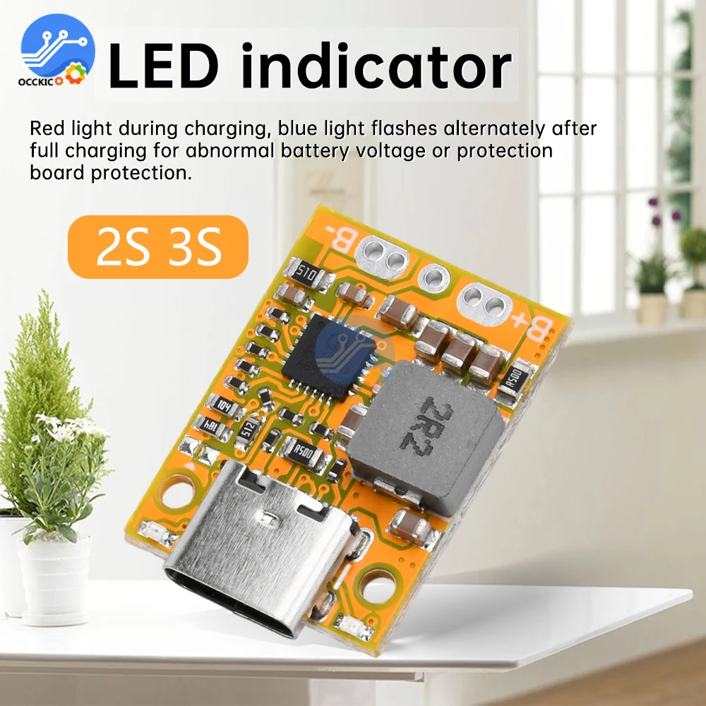 Type-C 2S 3S BMS Mini Lithium-ion 18650 Battery Charging Boost Converter Module  QC Fast Charge Board With Balanced/Indicator