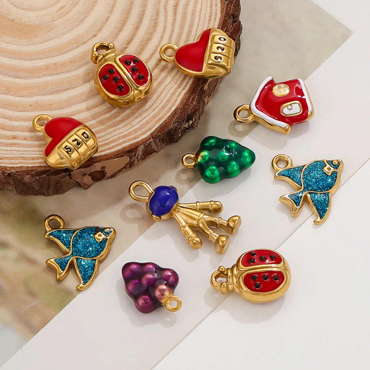 2PCS  Fruit Animal Astronaut Charms Stainless Steel Pendant Accessories  DIY Key Ring Necklace Earrings Supplies for Jewelry