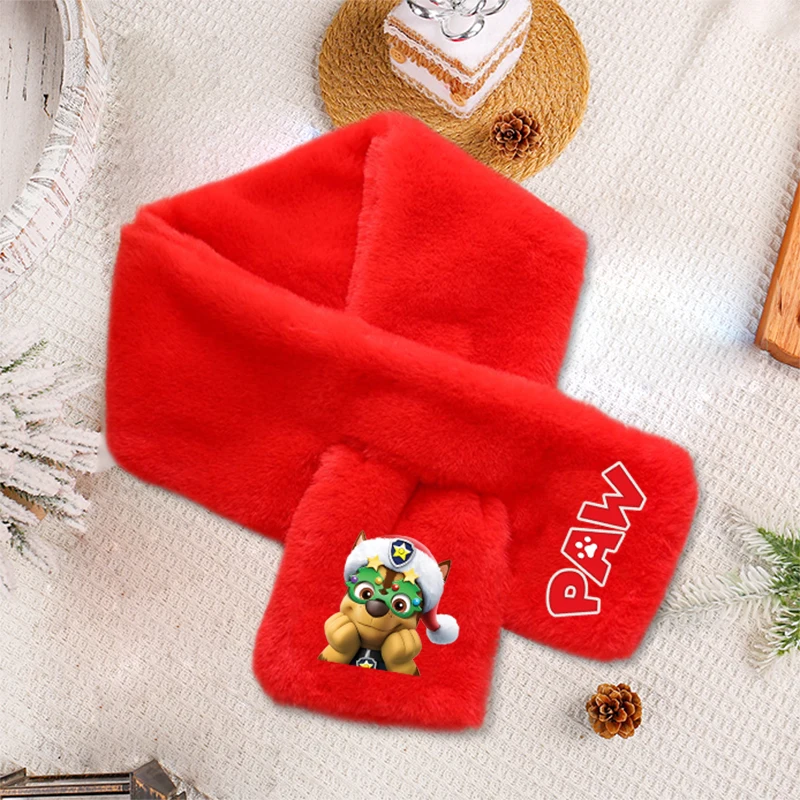 لطيف باو باترول الأحمر أفخم وشاح عيد الميلاد الاصطناعي الأرنب الفراء الدافئة في الهواء الطلق يندبروف الخمار لطيف مطبوعة الاطفال عيد الميلاد حزب هدية #2