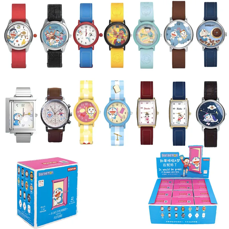 Caja ciega MINISO Doraemon, reloj Doraemon, serie de colaboración, caja ciega de juguete, figura bonita, juguetes de anime, regalo de cumpleaños para niños y mujeres