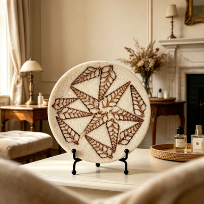 Designer Vintage Art Fossil Display Tray Desktop Sculpture Ornament Study Room Decoration Crafts Home Accent Decorative Plate