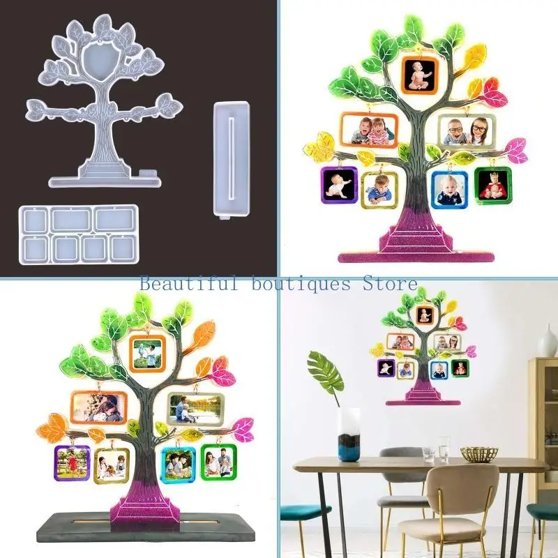 u4lf صورة إطار شجرة معلقة قلادة راتنج الايبوكسي القالب زخارف سطح المكتب سيليكون قالب الحلي الحاوية الحلي