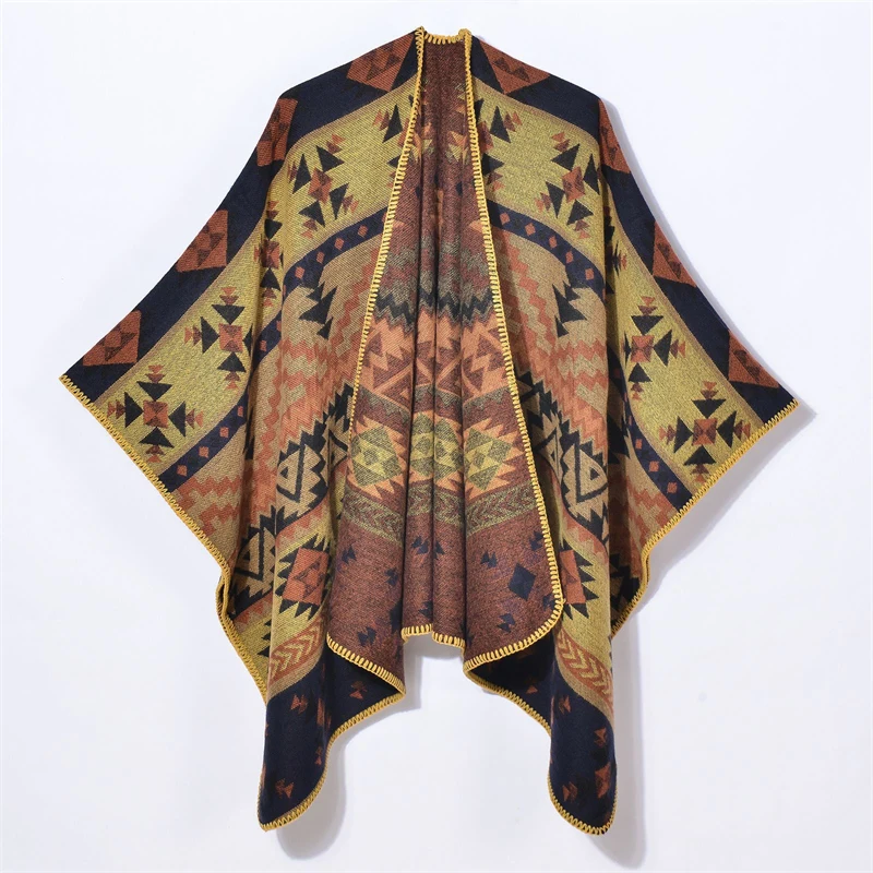 Luxury Fashion Cashmere Poncho Women Man Jacquard Scarf Winter Warm Shawl Cape Pashmina Female Warm Shawl Blanket Stole Cloak