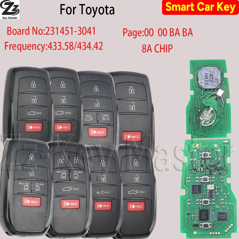 

Zz 231451-3041Page:BA BA8ACHIP 433.58-434.42MHZ Smart Remote Key For Toyota Crown Grand Highlander Prius Venza BZ4X RA4 HYQ14FBX