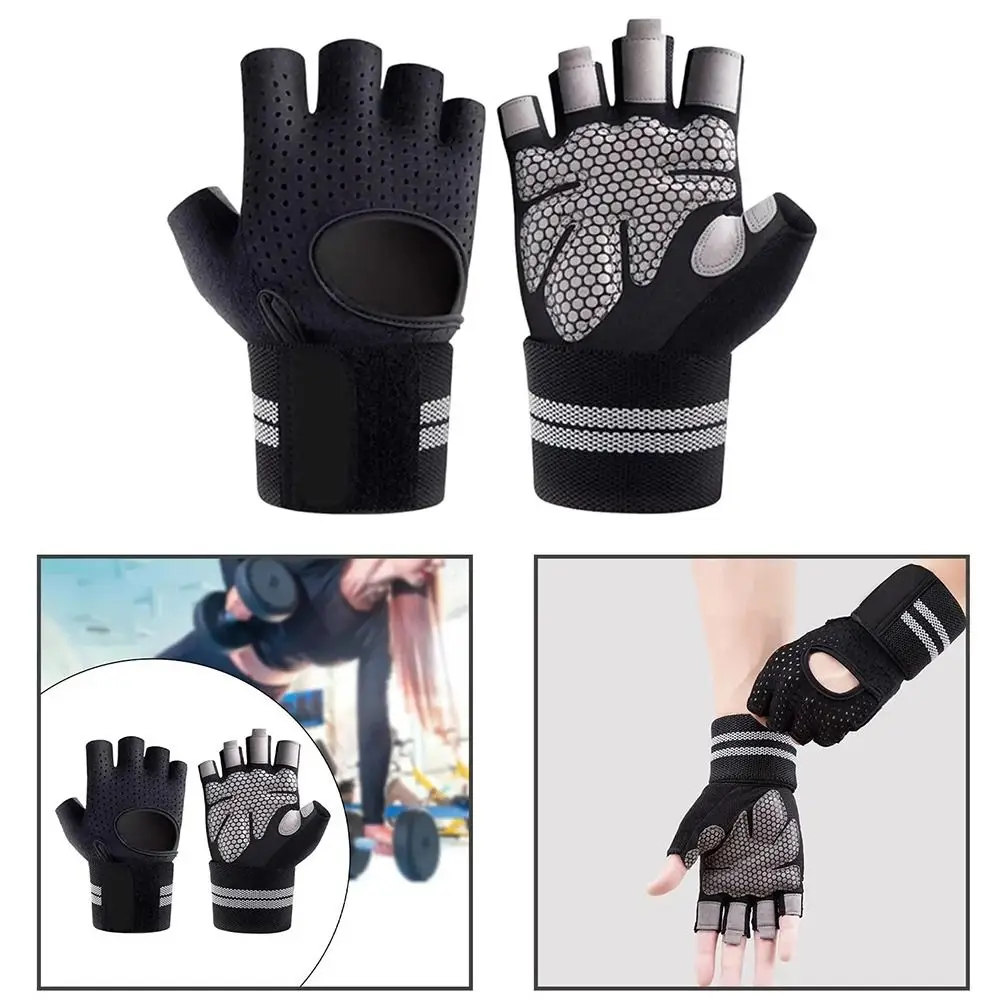 

Half-Finger Fingerless Workout Gloves Breathable Wear-Resistant Cycling Gloves with Wrist Band Shockproof