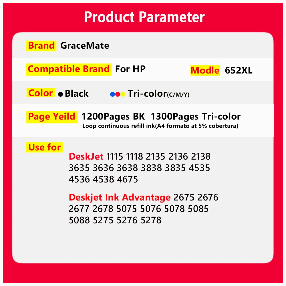 Imagem -02 - Cartucho Compatível hp 652 para 652 hp 652 652xl para hp Deskjet 1115 1118 2135 2138 3635 3838 4535 4538 4675 2675 5075 5085 5275