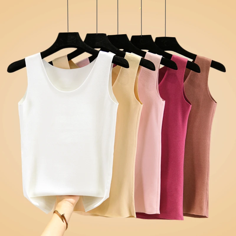 Thickened Fleece Warmth Vest Women's Seamless Inner Wear round Neck Base Shirt Dervo Fabric Youth Single Layer  Color