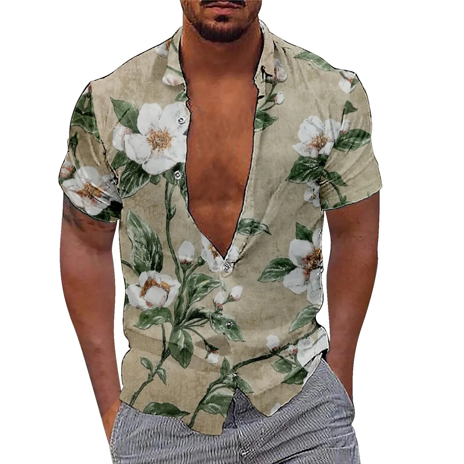 

Loose Men Hawaiian Shirts Summer Floral Print Short Sleeve Shirts Casual Handsome Holiday Beach Men's Shirts Camisa Masculina