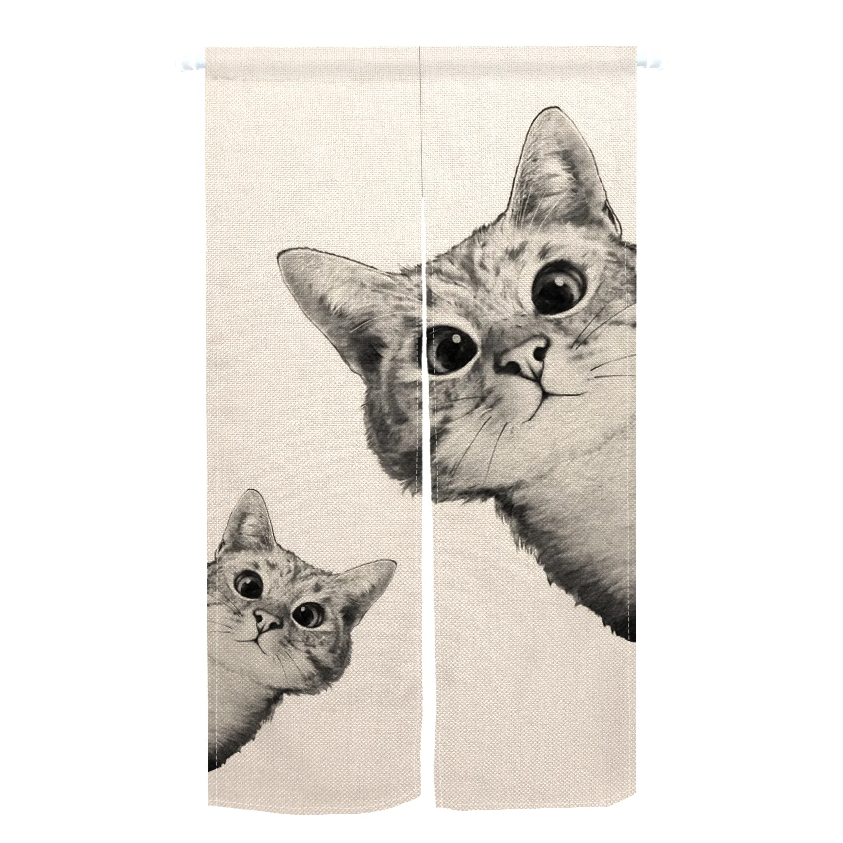 Funny Cute Cat Door Curtain Noren Living Room Bedroom Partition Curtains Drapes Kitchen Entrance Hanging Half-Curtains