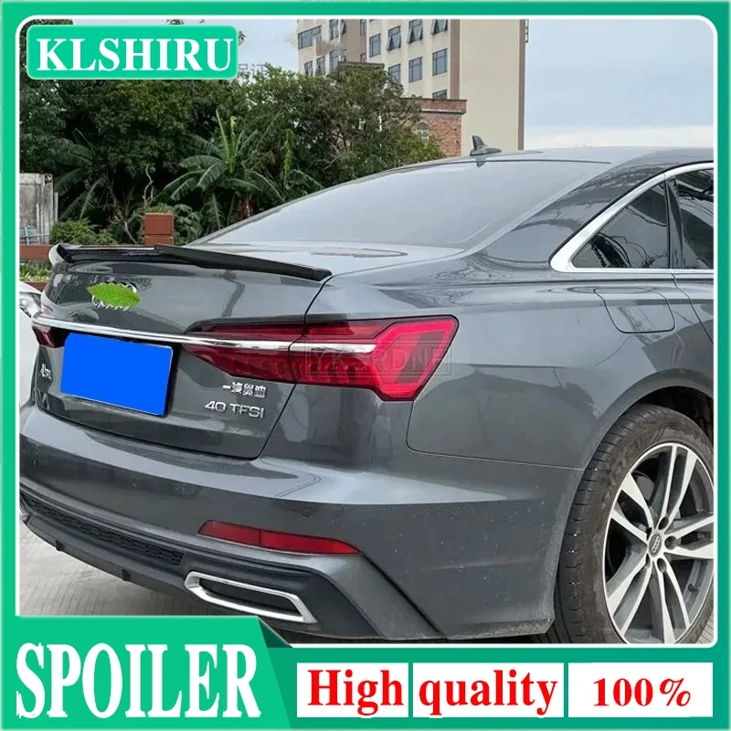 FOR AUDI A6 C8 Sedan M4 Style Carbon Fiber FRP unpainted Glossy black Forged carbon Rear Spoiler 2019-2024 Trunk Wing 