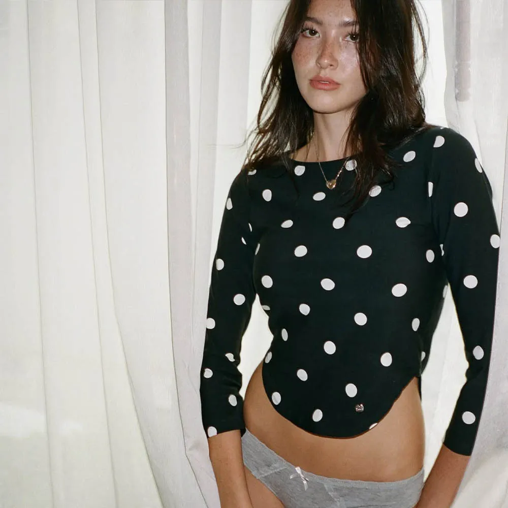 جديد جولة الرقبة البولكا نقطة المرأة طويلة الأكمام سليم صالح تي شيرت Bodycon السراويل قطعتين مجموعة