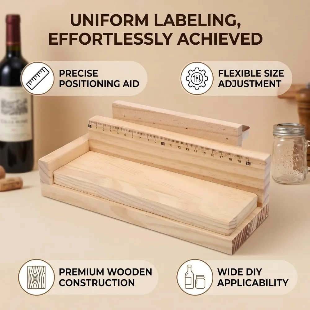 Durable Manual Labeling Machine Solid Wood With Ruler Label Applicator Tool Label Positioning Stand Office