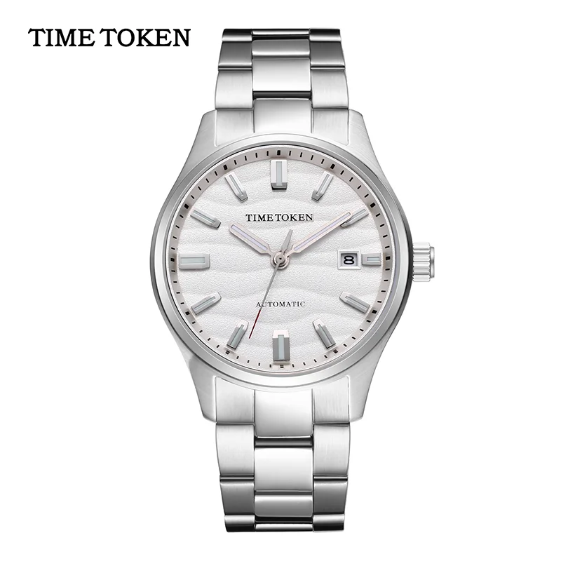 TIME TOKEN 40mm Orologio da polso da uomo Desert Textured Acciaio inossidabile 50M Impermeabile 3D Movimento con quadrante in sabbia Orologi
