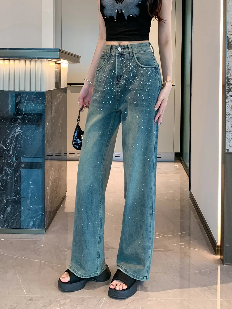 Retro Wide-leg Jeans Summer New High-waisted Loose Slim Niche Design Straight-leg Floor-length Pants Women's Jeans