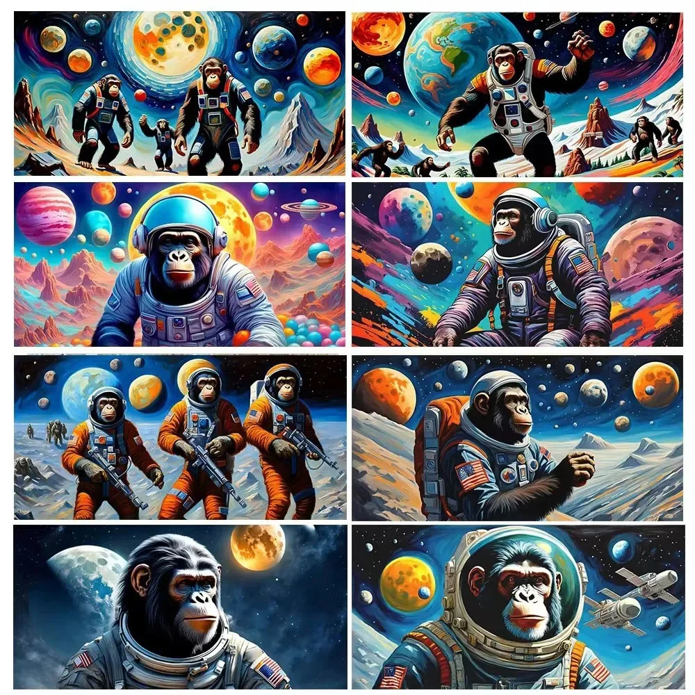 Conqueror Chimp Universe Planet Space Astronaut Gorilla Diy Mosaic Animals Picture Diamond Painting Full Drill Cross Stitch