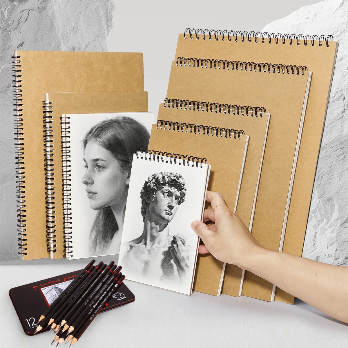 Bloc de bocetos de artista, papel Kraft de tapa dura de 160GSM, 30 hojas encuadernadas en espiral A4/A5 para estudiantes, libro de dibujo, diseño de bocetos compacto