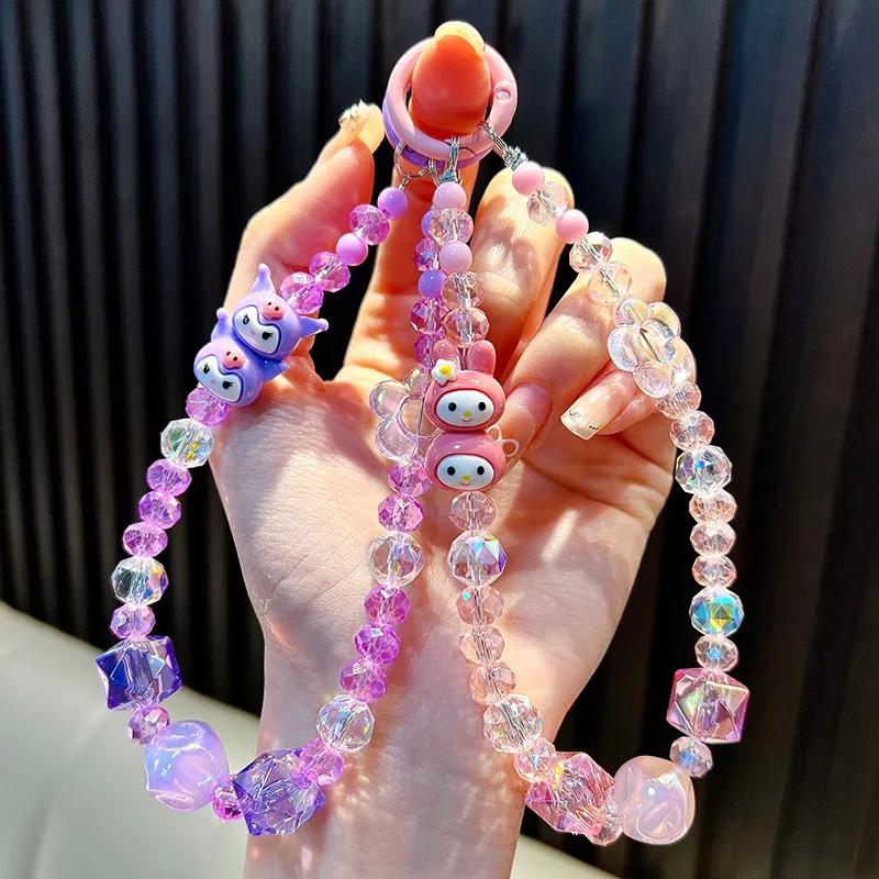 Sanrio simpatico gatto cinturino a catena per cellulare perline di carta cartone animato melodia fascino cinturino da polso custodia per cuffie ciondolo borsa accessori regalo