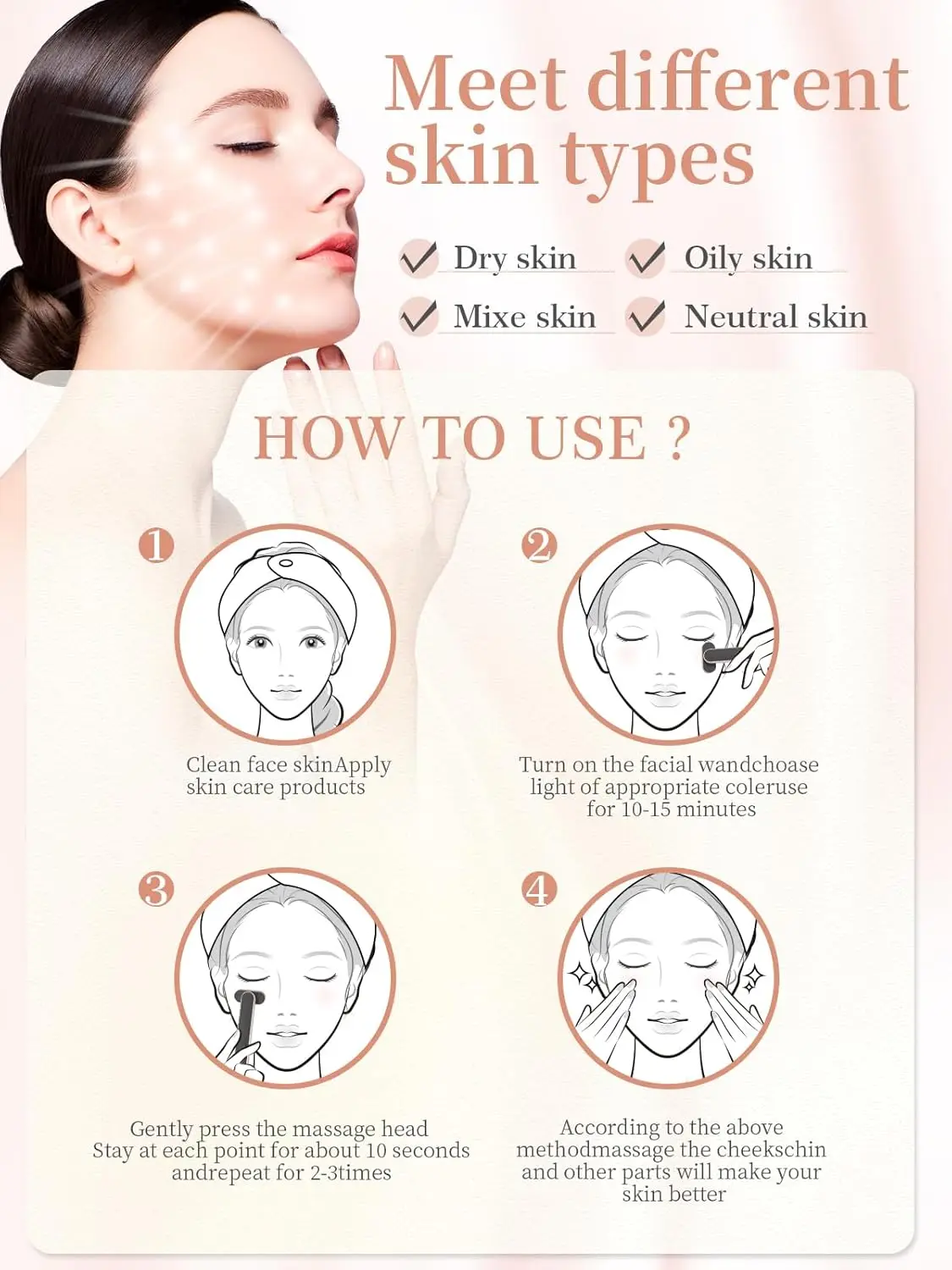 عصا العلاج بالضوء الأحمر soxw7-in-1 للوجه والرقبة | جهاز التجميل مع التيار الكلفاني والمدلك والدفء | مكافحة الشيخوخة، Wr #6