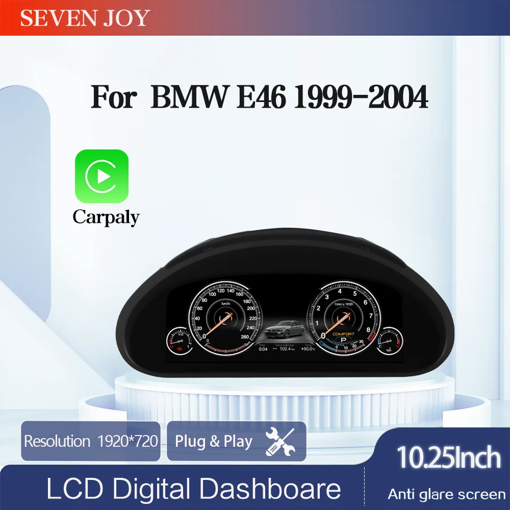 

Цифровой комплект приборов для BMW E46 1999-2004 10,25 дюйма HD-экран Беспроводной одометр CarPlay, кластер спидометра, приборная панель