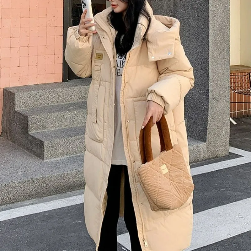 Women\'s Down Cotton Coat, Winter Jacket, Mid Length Version Parkas, Loose Thick Warm Outwear, Hooded Fashion Overcoat, New,