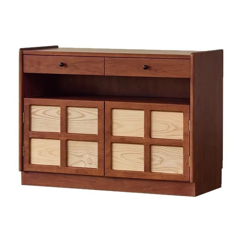 

Nordic retro style, solid wood dining side cabinet, medieval locker, teak color porch cabinet