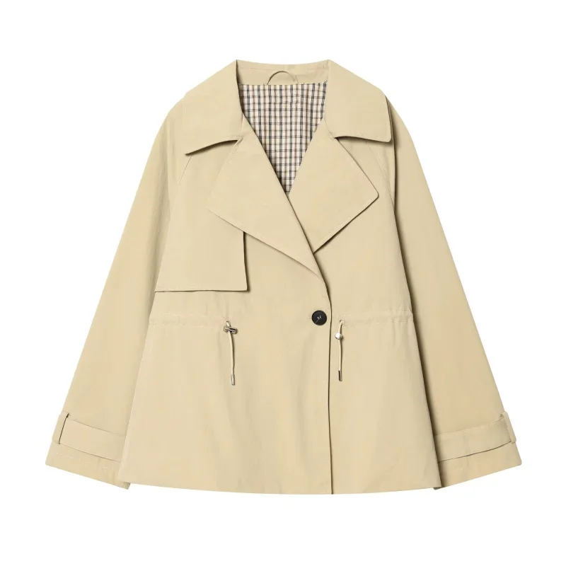 ETJ 2026 Dames Casual Trenchcoat Korte Stijl Trekkoord Taille Jas Mode Kantoor Dame Lente Herfst Jas