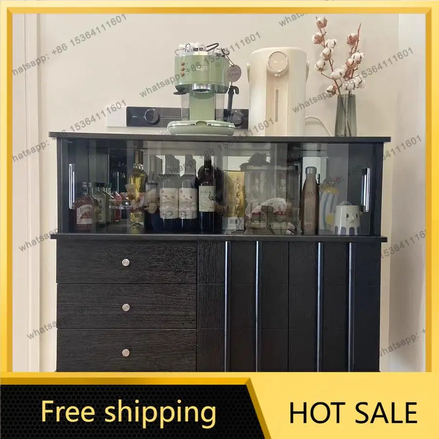 FG solid wood black antique dining side cabinet retro light luxury sofa back cabinet