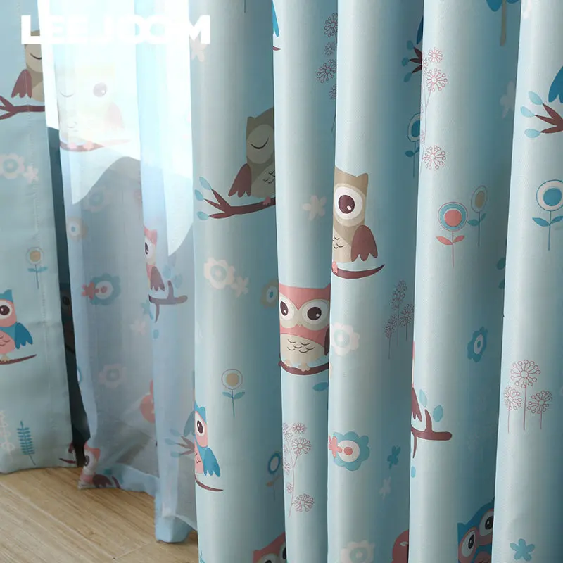 LEEJOOM Cartoon Print Cute Pattern Blackout Curtain Tulle for Windows Children's Room Curtains Ready-made Curtains 1PC