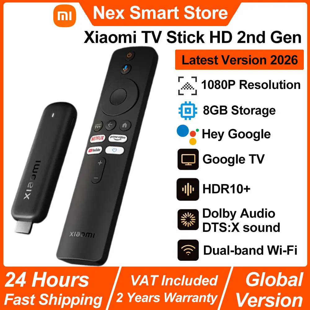 Xiaomi TV Stick HD 2.ª Gen 2026, Reproductor Multimedia Portátil con Google TV, Wi-Fi de Doble Banda, Asistente de Google, Dongle Inteligente Ligero para TV