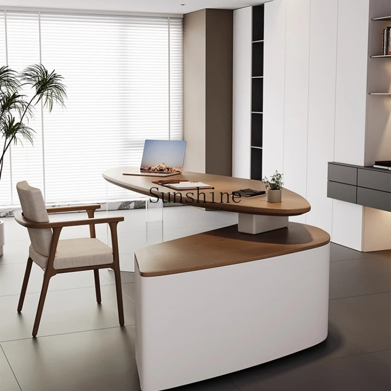Solid wood special-shaped desk, living room, home workbench, modern simple desk, light luxury and high-end sense