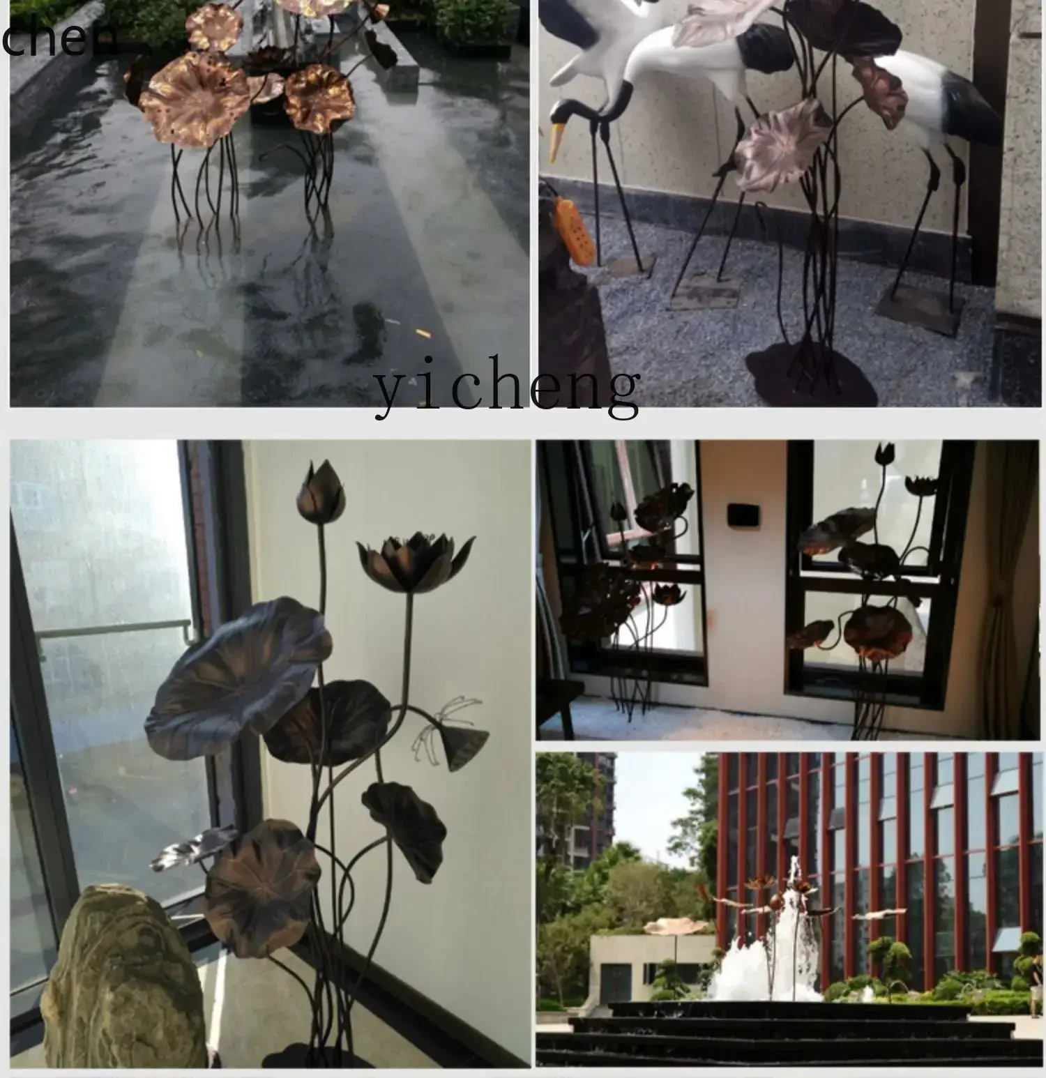 

TQH Lotus Leaf Metal Ornament Zen Style Chinese Hotel Feng Shui Pool Landscaping Large Floor Sculpture Stainless Steel Artwork
