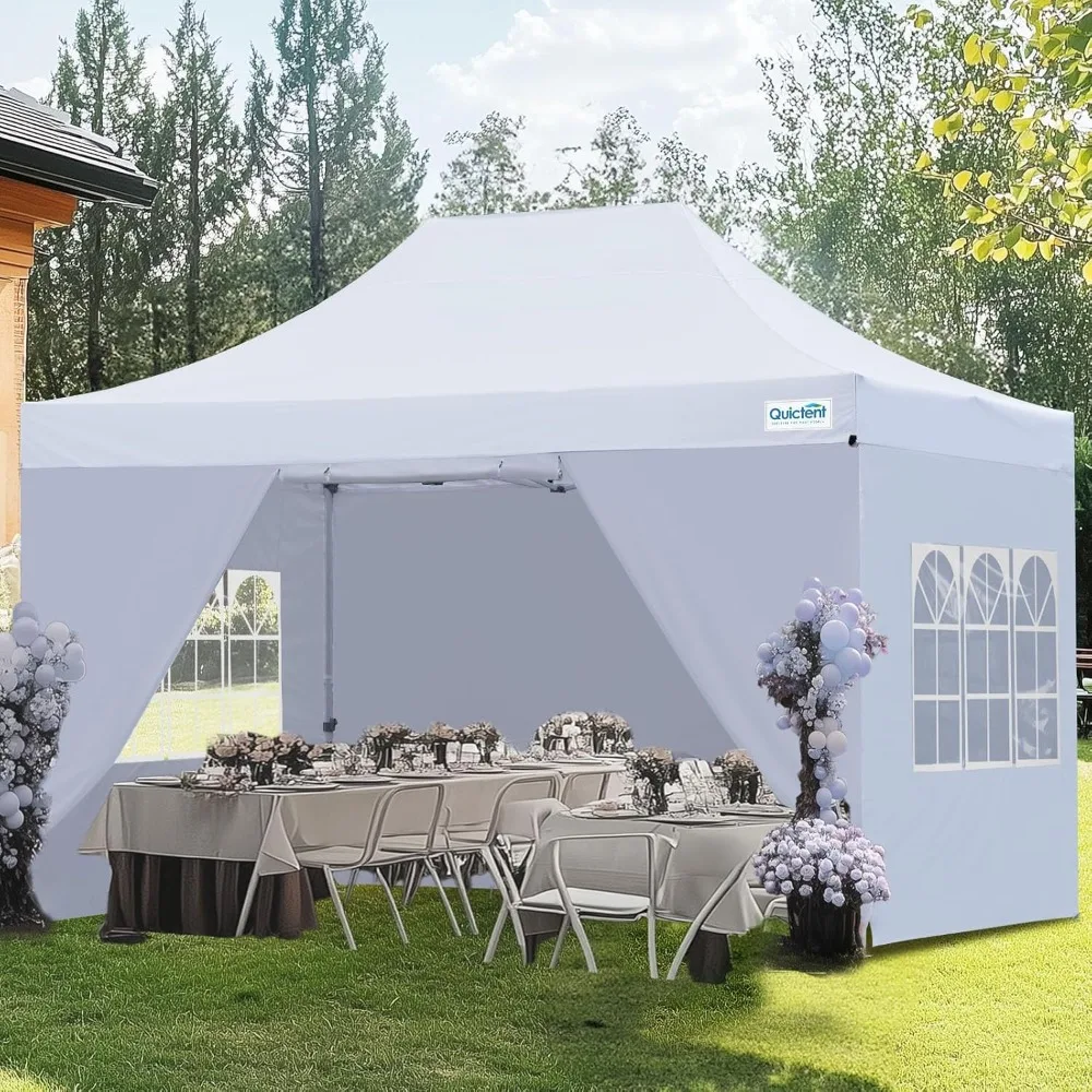 

10x15 Heavy Duty Pop Up Canopy Tent with Sidewalls, Hexagonal Legs- Commercial Instant Shelter with 3-Year Frame Warran