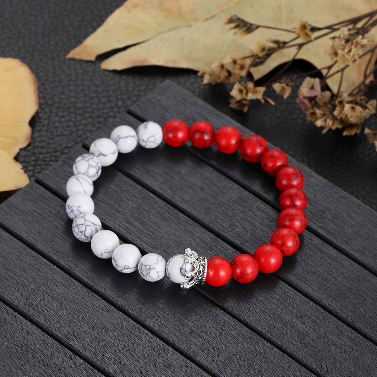 Natural Black Lava Volcanic Stone Crown Charm Bracelet Homme Femme 8mm Turquoises Obsidian Beaded Bracelets Jewelry Gifts