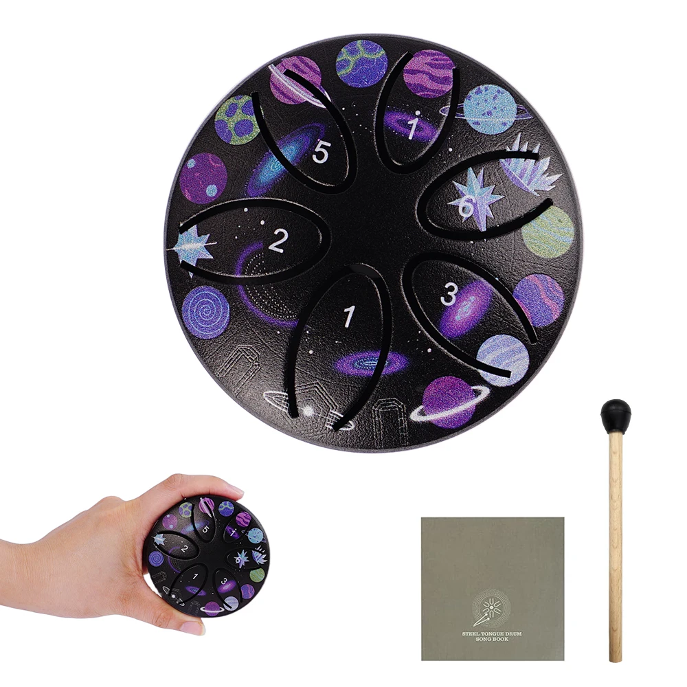 Dozzly Mini-Handpan-Trommel, 7,6 cm, 6 Noten, Stahlzunge, Chakra-Trommel, bunte Muster für Yoga, musikalisches Geschenk – Detail 9