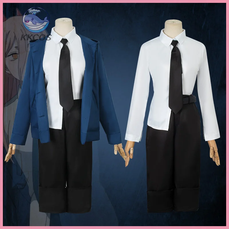 Anime Chainsaw Man Power Cosplay Costume Outfits Blue Suit Shirt Tie Short Neck Wig Women Halloween Comic-con Uniform KKCos view 2