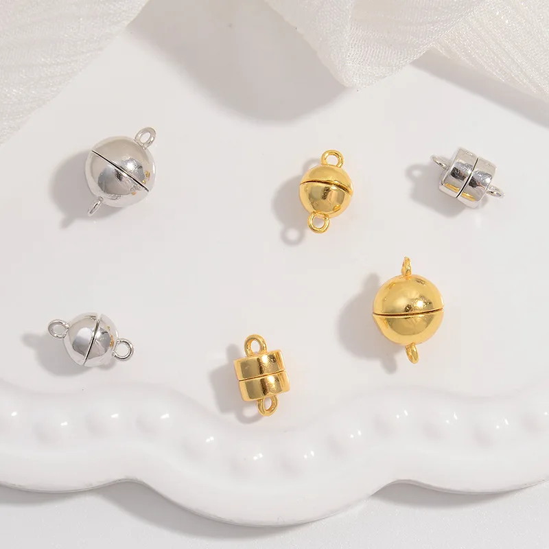 

S925 Sterling Silver Magnetic Ball Clasp Smooth Double Loop Pearl Connector for DIY Bracelet Necklace