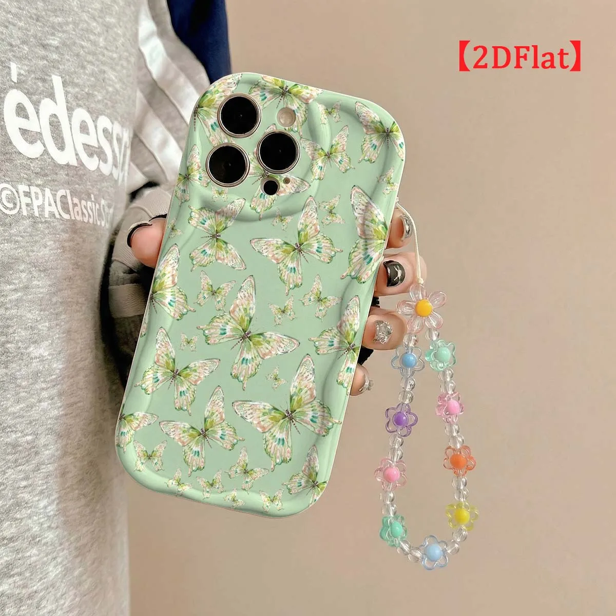 Wrist Strap Phone Case For Samsung Galaxy S24 S25 Plus S23 S26 Ultra A57 A17 A27 A56 A55 A36 A07 Green Butterfly Lanyard Cover