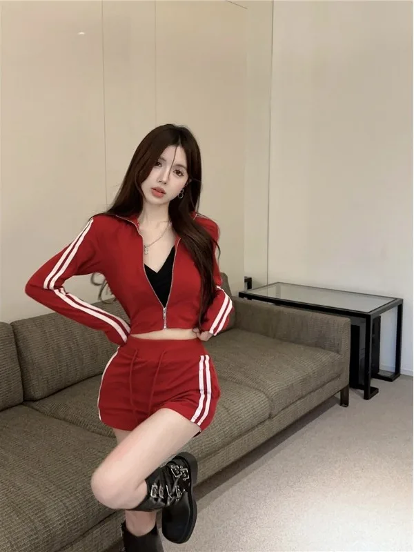 

Fashionable Slim Fit A-Line Short Set Summer Casual Style Women's Short Coat And High Waist Shorts Long Sleeve Stand Collar