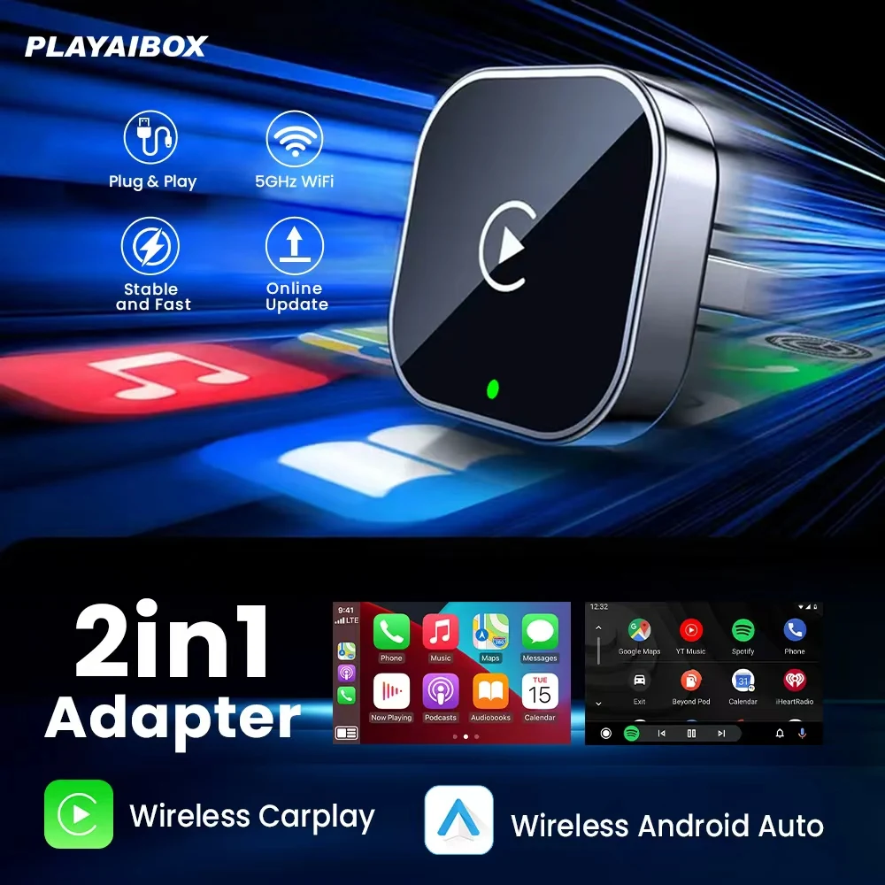 V9 2 in 1 5G WIFI for Iphone Android Phone for Volvo Benz Mg Kia Chery Ope Carplay Wireless Adapter Android Auto Smart Dongle